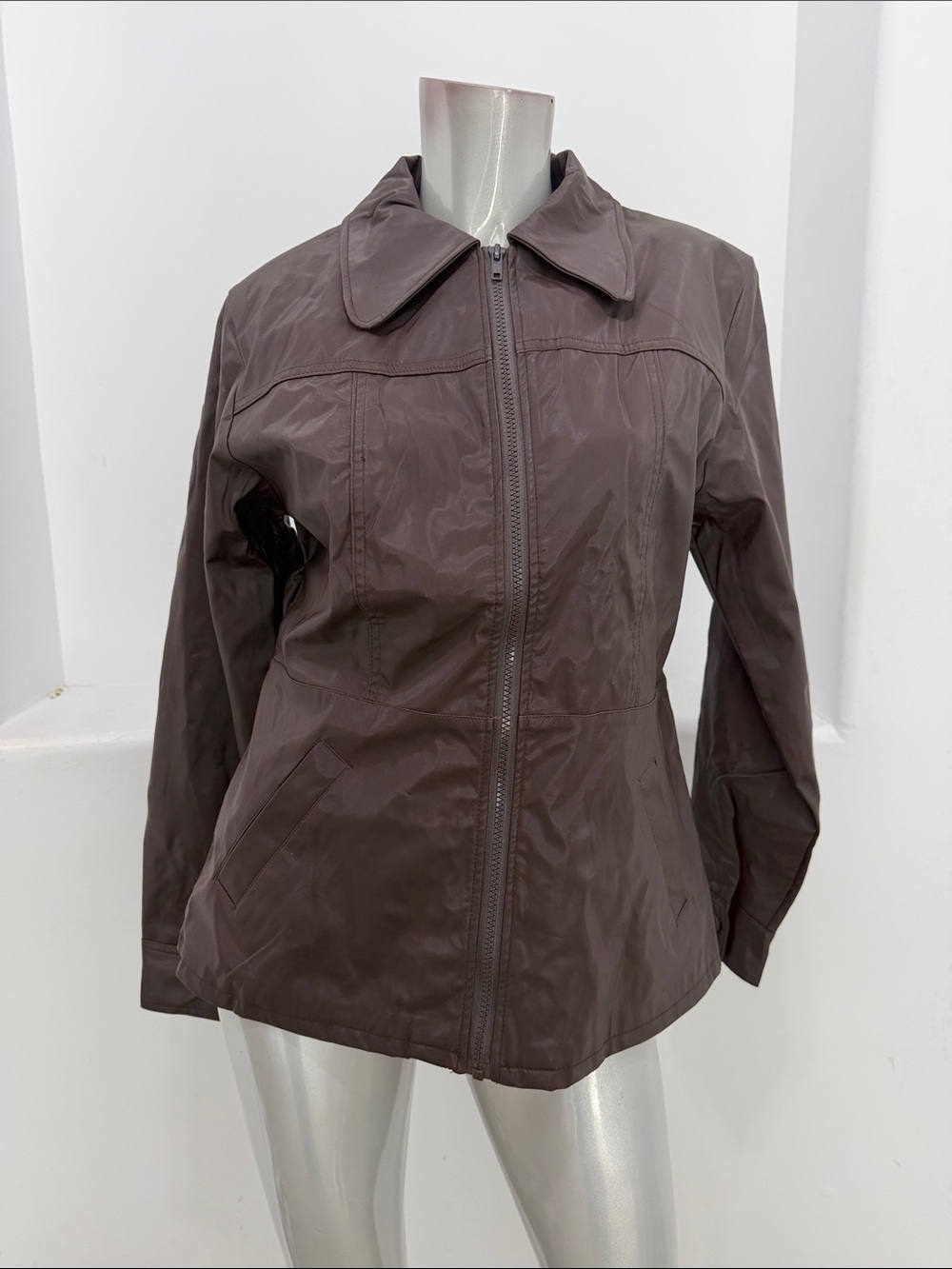 Women’s Black Zip-Front Leather Look Jacket